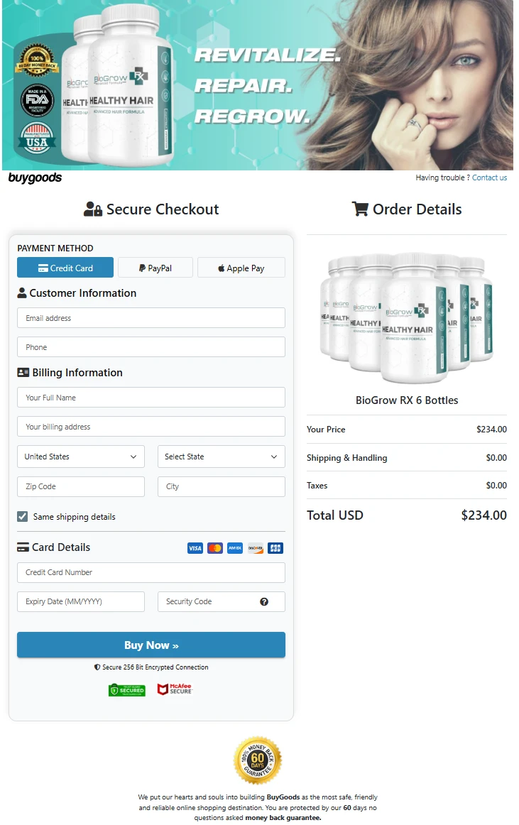 BioGrow checkout and payment process